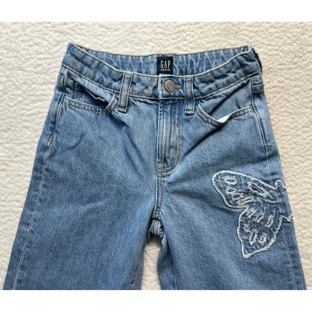 Gap Jeans Girls 8 Denim Wide Leg Butterfly Patch Baggy Slouchy Y2K Cutegoth
